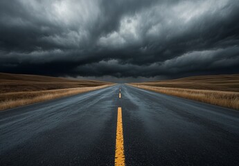 Naklejka premium Empty road under stormy sky