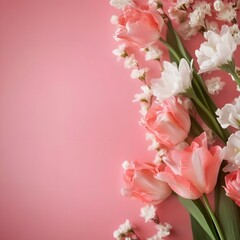 spring flowers on rose background