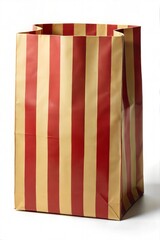 Red and Beige Striped Paper Bag, Gift Packaging, Retro Style