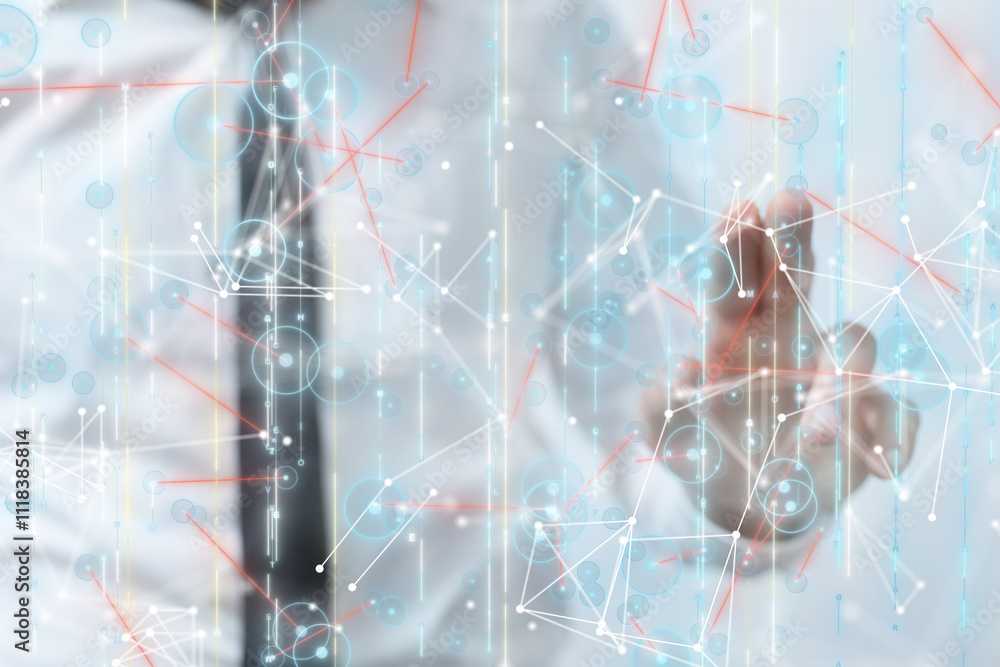 Poster neural network 3d illustration. big data and cybersecurity