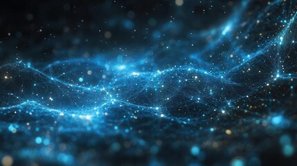 Obraz premium Abstract Blue Light Waves with Bright Particles and Depth Effect