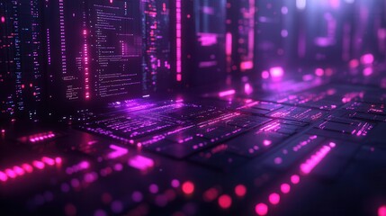 Futuristic Abstract Digital Data Grid with Neon Pink Highlights