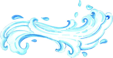 Hand-drawn Thai Style Water Wave Design Watercolor