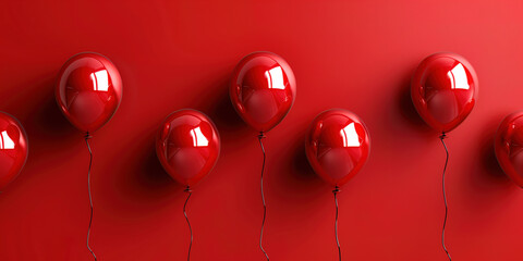 A row of red balloons on a red background. For Valentine's Day.