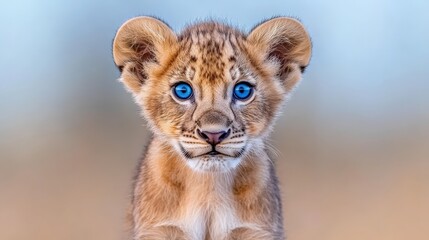 Lion Cub with Striking Blue Eyes 
