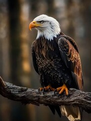 A bald eagle, with its powerful wings and striking features, stands proudly on a branch amidst a serene backdrop, embodying the spirit of freedom celebrated on U.S. Independence Day