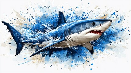Dynamic shark drawing swimming motion symbolizing power agility and the ocean leaving large open spaces for marine conservation themes