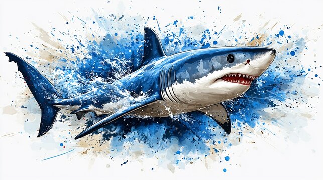 Dynamic shark drawing swimming motion symbolizing power agility and the ocean leaving large open spaces for marine conservation themes