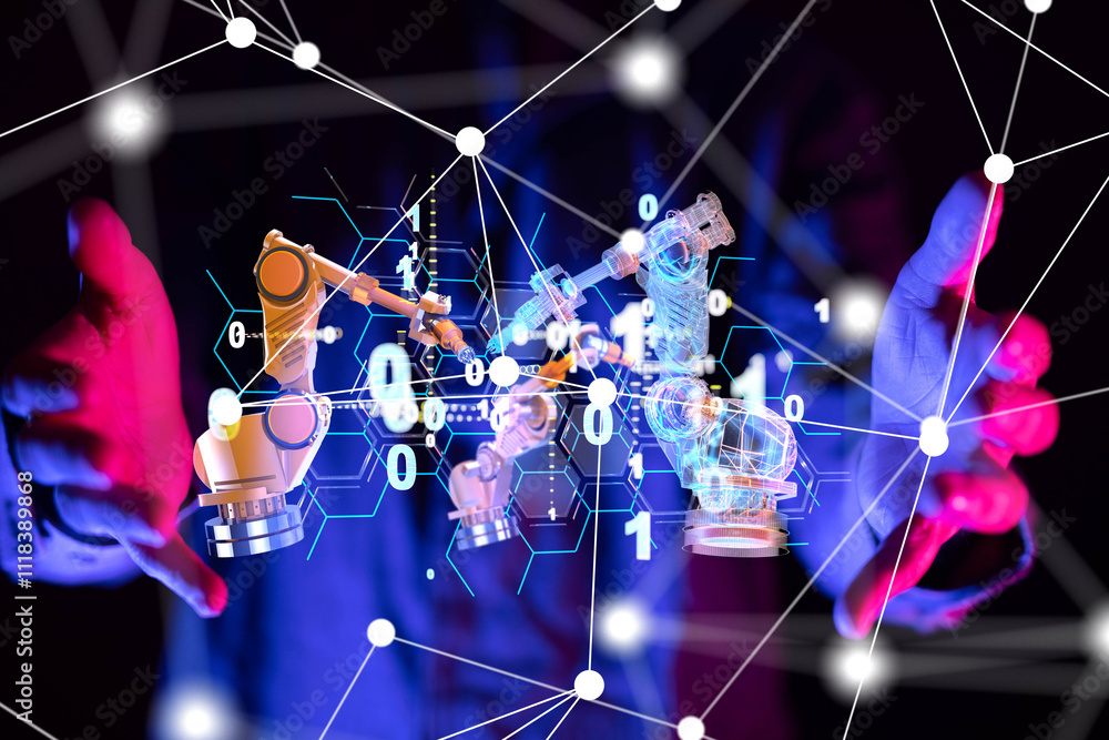 Aufkleber neural network 3d illustration. big data and cybersecurity