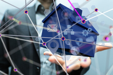 home data. Digital cyberspace with particles and Digital data network connections concept. - 3d