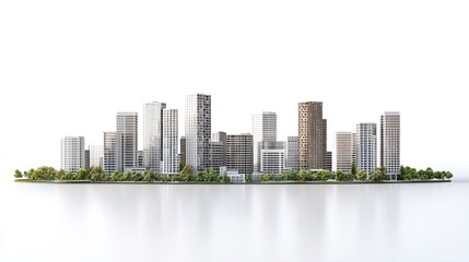 Modern city skyline isolated on white background. png