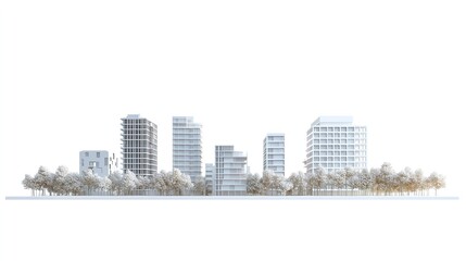Fototapeta premium Modern city skyline isolated on white background. png