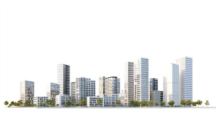 Modern city skyline isolated on white background. png