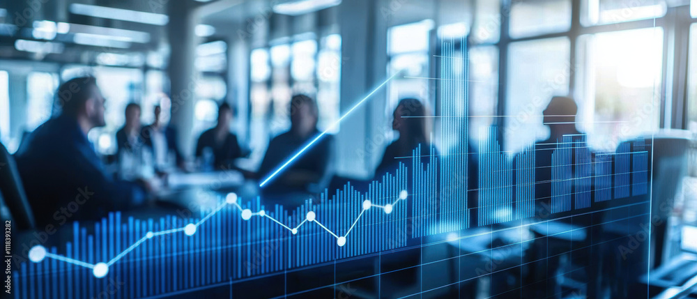 Poster business negotiation with data analysis and growth chart in office setting