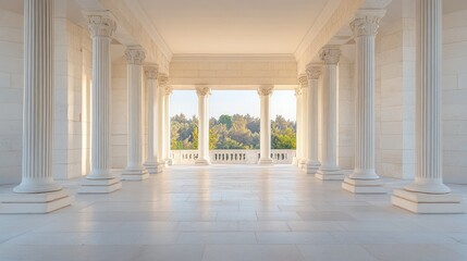 Fototapeta premium White Columns Frame Serene Autumnal Landscape View