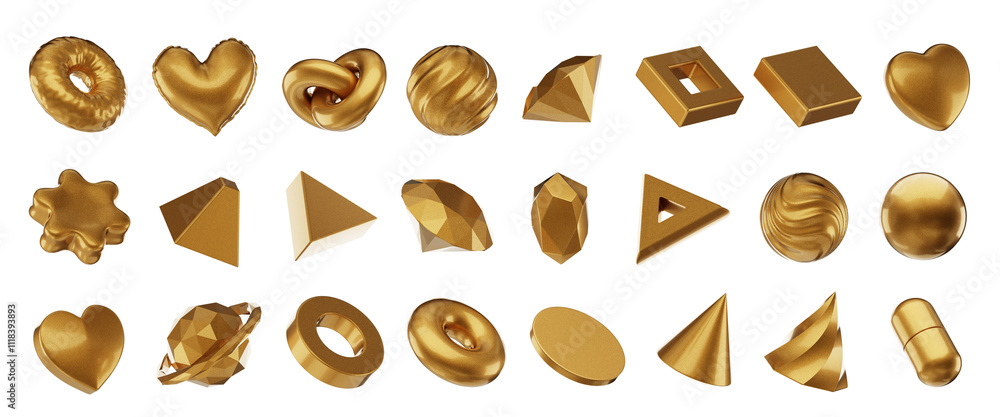 Poster Gold Object geometry shape set isolated background 3d rendering	
