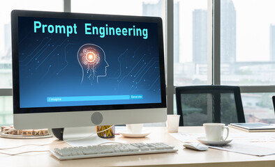 Fototapeta premium Generative AI virtual assistant tools for prompt engineer and user for ease of engage artificial intelligence AI technology help people to work with generative AI functions by prompting the AI snugly