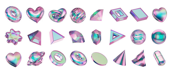 Colorful holographic element set pack isolated background 3d rendering	
