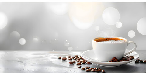 cup of coffee on the table  Paper coffee cup mockup on coffee beans
