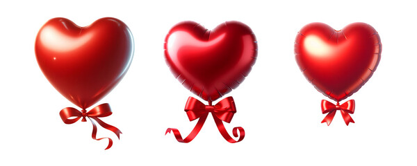 Red heart balloon with red ribbon on isolated background