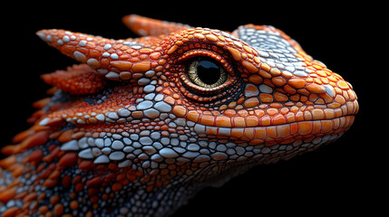 Fototapeta premium Close-up of a Lizard's Head with a Black Background - 3D Illustration