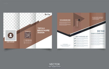 Brown trifold brochure, for business and printing. Vector illustration