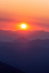 A beautiful view of Garhwal mountain range during the sunset from the outskirts of Chopta, Uttarakhand