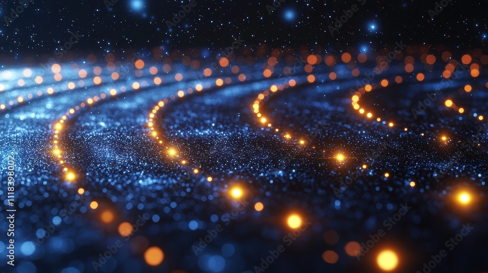 Poster dynamic light trails and bokeh effects abstract digital art futuristic environment high-tech viewpoi