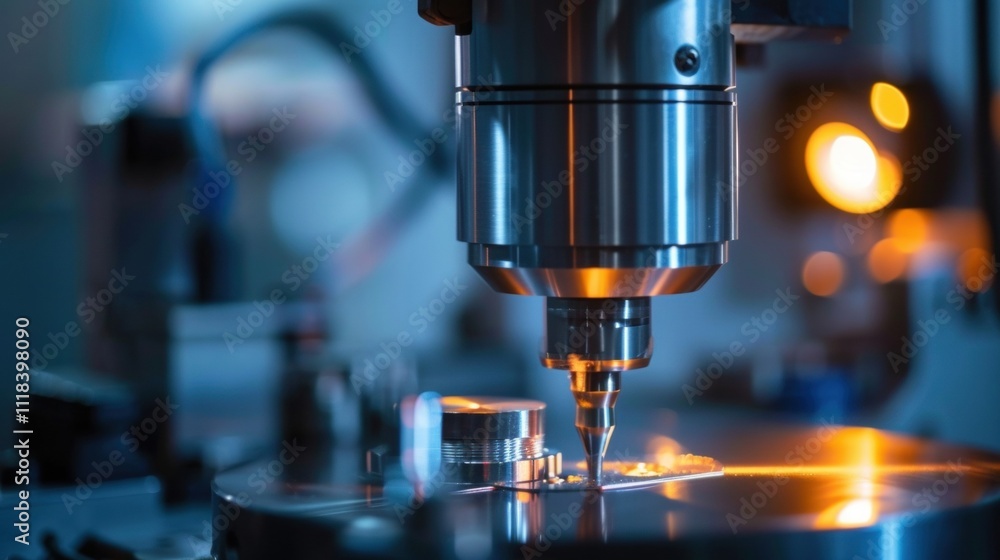 Aufkleber innovative industrial machine performing a precise operation on a small metal component in a factory