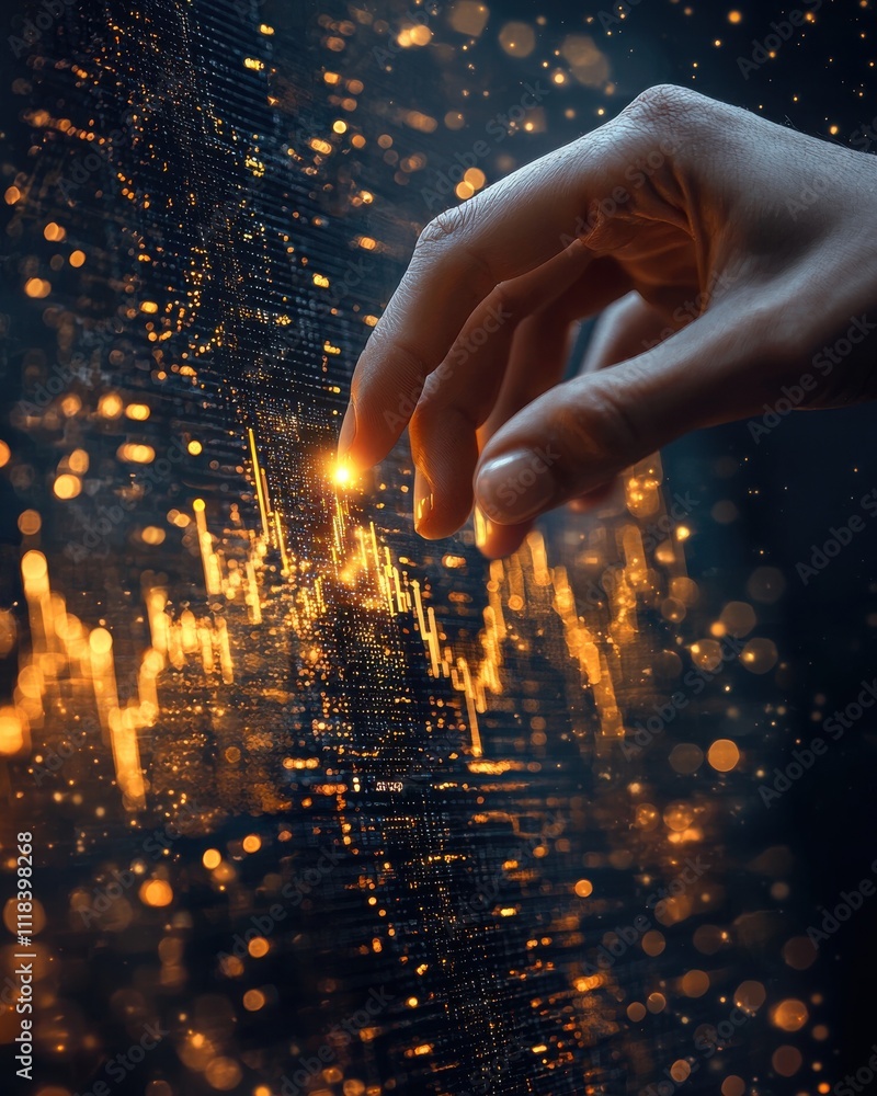 Poster analyzing financial trends through data visualization digital workspace infographic abstract close-u