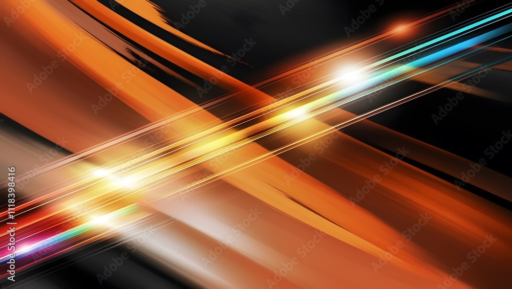 Aufkleber abstract blurred background with colorful stripes of light on dark orange and black, horizontal line