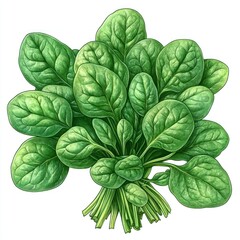 A vibrant bunch of fresh spinach leaves, showcasing their rich green color and texture.