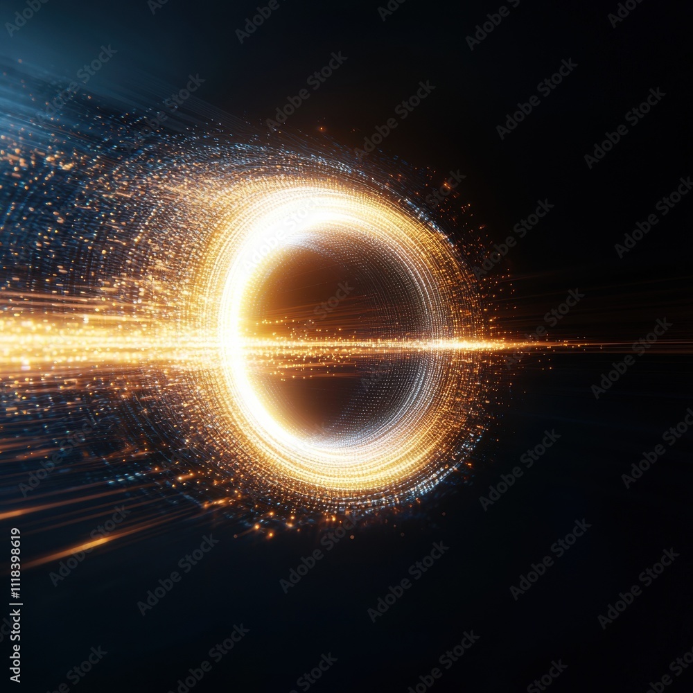 Poster dynamic light trails in a cosmic environment abstract digital art with sci-fi elements