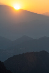 A beautiful view of Garhwal mountain range during the sunset from the outskirts of Chopta, Uttarakhand