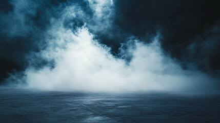 Fototapeta premium Moody Dark Blue Fog and Mysterious Concrete Floor Background