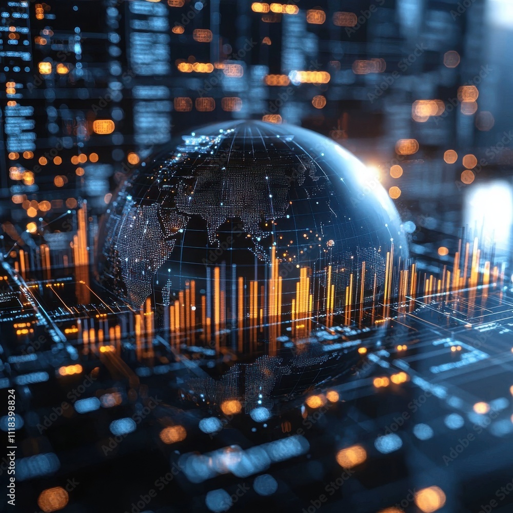 Poster data visualization action global analytics subject digital environment futuristic viewpoint technolo