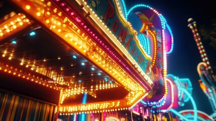 Brightly lit carnival game booth at night. (1)
