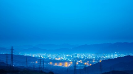 Naklejka premium Illuminated Cityscape at Night with Renewable Energy Sources