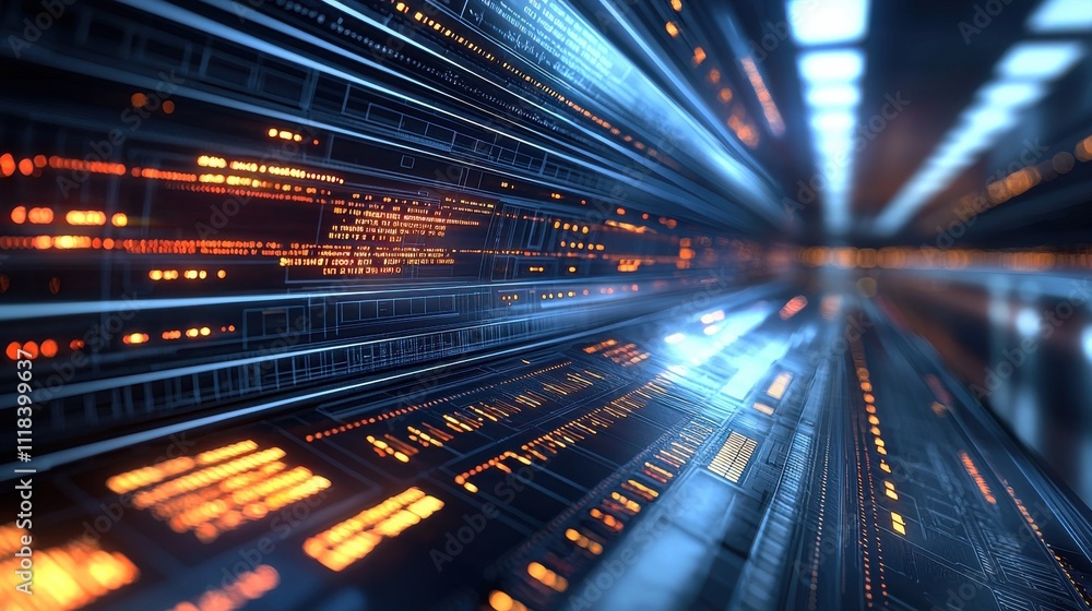 Poster dynamic data stream visualization digital environment motion graphics futuristic perspective technol