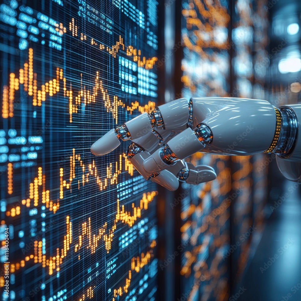Aufkleber analyzing financial data with advanced robotics stock market digital art high-tech environment close