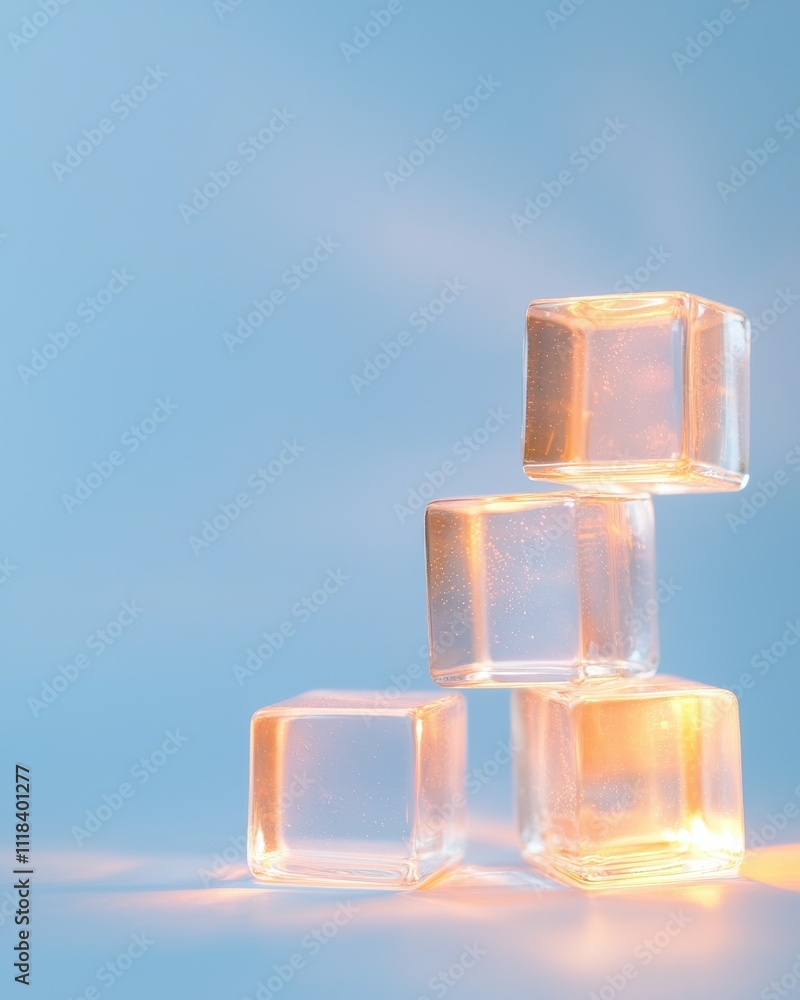 Poster Captivating ice cube tower creation studio setting modern aesthetic minimalist view textural exploration