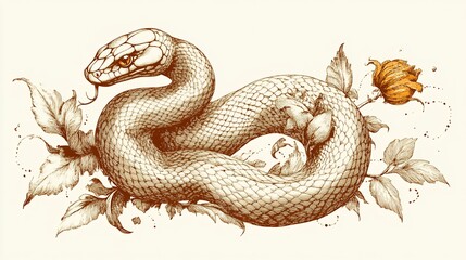 Fototapeta premium Graceful snake coiled a spiral symbolizing transformation and growth leaving ample space for text on renewal or empowerment themes