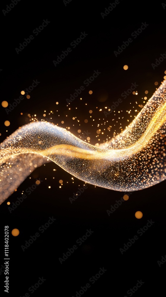 Poster dynamic flowing gold particles in abstract art digital realm motion graphics high-contrast environme
