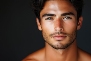 Obraz premium Close-up portrait of a man with a stubble beard on a dark background