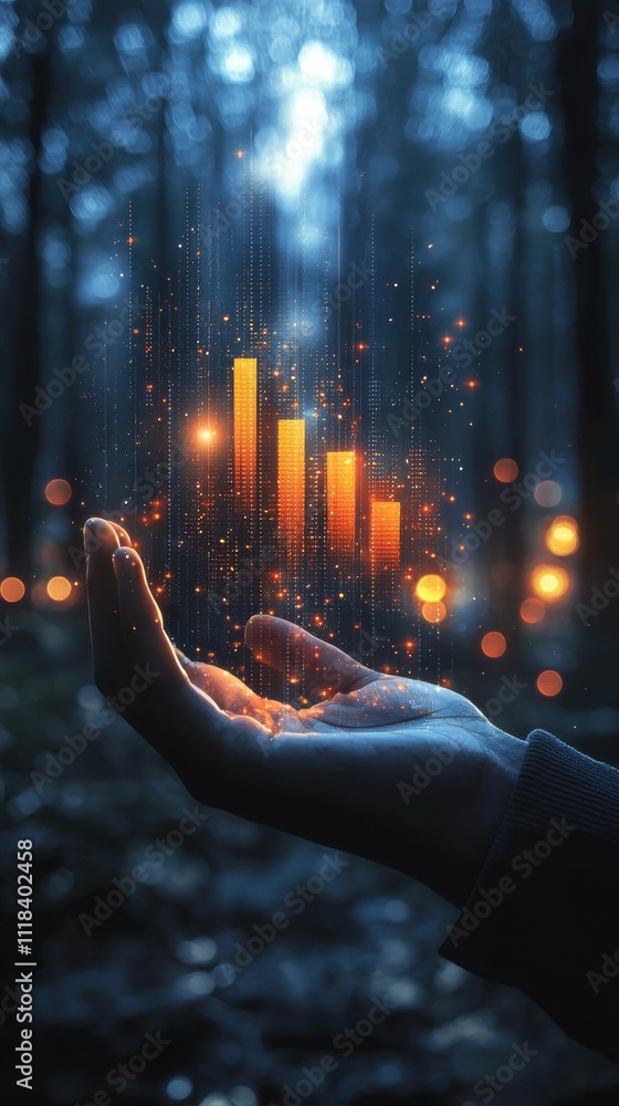 Poster enhancing business insights with data visualization in nature-inspired forest setting illuminated vi