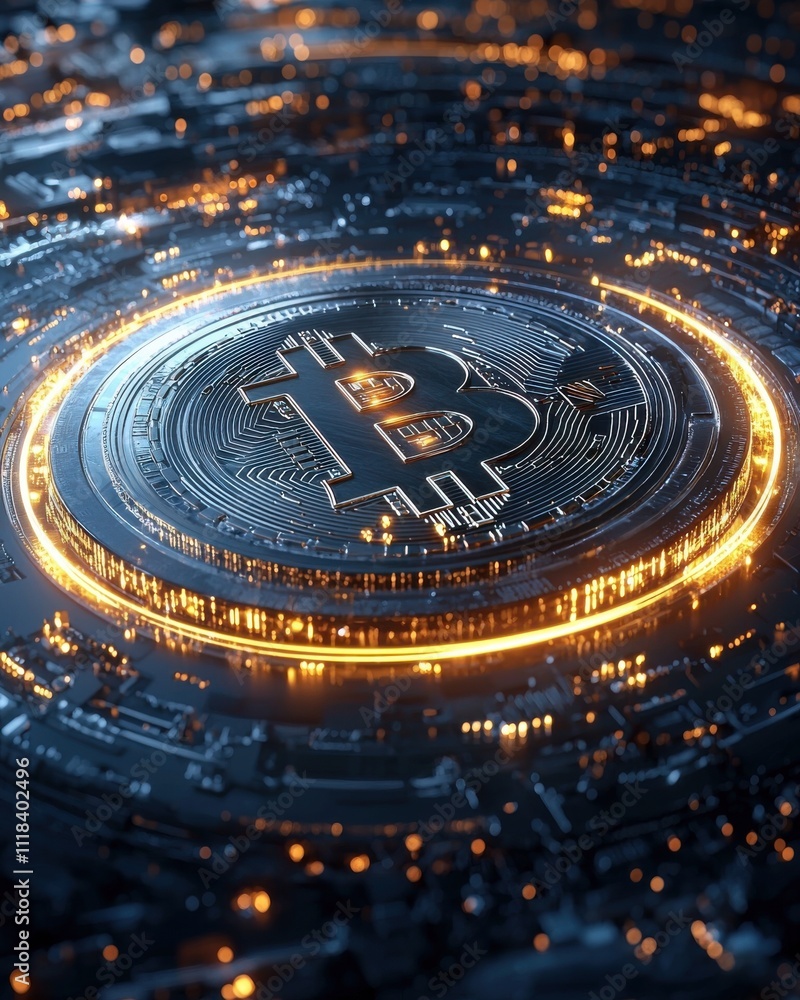 Poster bitcoin cryptocurrency trading event digital space graphic design futuristic environment close-up vi