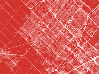 Christmas Map of Brampton Ontario, Canada in Snowy White on Festive Red Background.