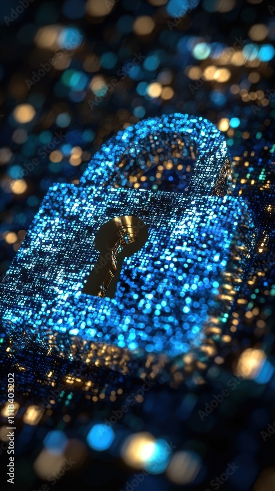 Poster digital security lock cyber space graphic image virtual environment close-up view data protection co