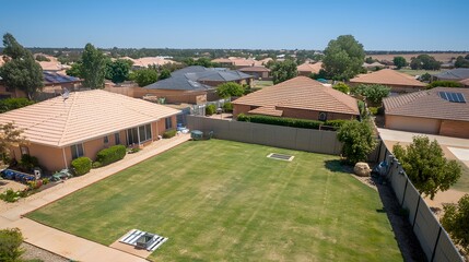 well-maintained rainwater harvesting system in a backyard, showcasing the sustainable use of water as a valuable resource for homes and gardens. [TAB water]:[valuable resource] 