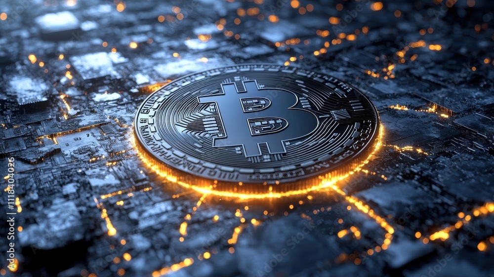 Aufkleber bitcoin cryptocurrency investment digital realm graphic design futuristic environment close-up view 